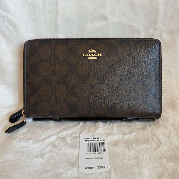NWT! Coach F23552 Double Zip Travel Wallet In Signature Canvas Card Phone Pouch - Picture 11 of 11